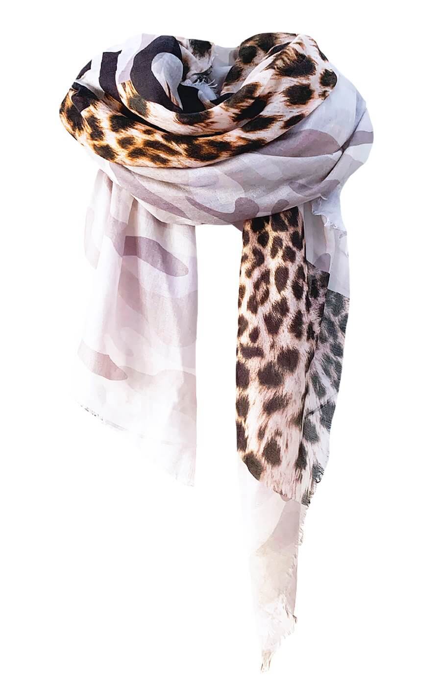 D/Luca White Camo Leopard Gold - Fine Silk Cashmere Scarf